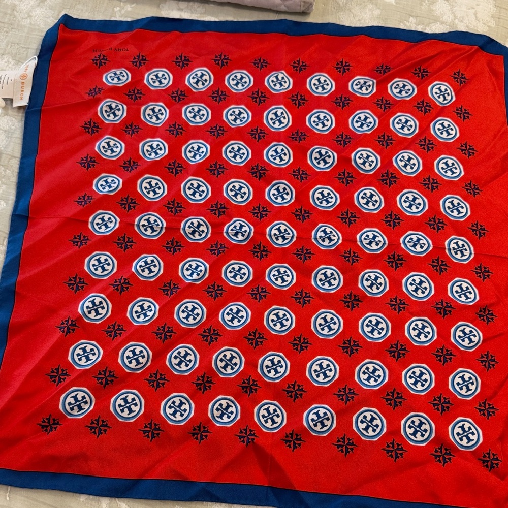 Tory Burch Red and Blue Geometric Scarf